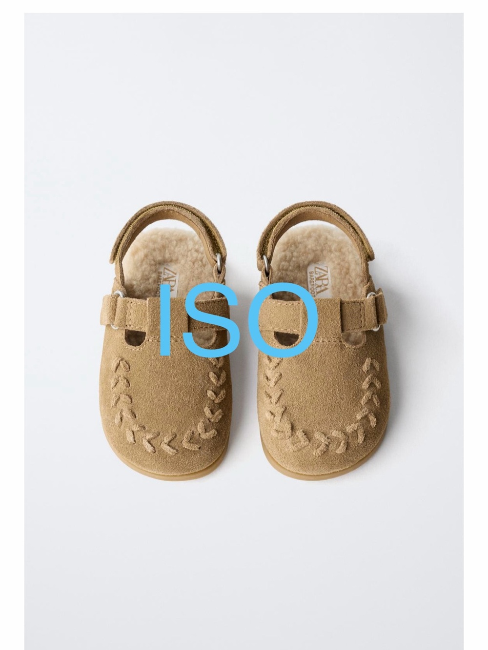 ISO- Zara Kids Tan Suede Clog Sandals with Shearling Lining